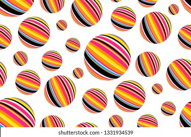 abstract striped multicolor balls seamless pattern on white