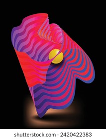 Abstract striped object with 3d sphere. bright colors. Vector illustration of an object with a wavy striped pattern. Modern cover concept. Decoration element for banner design