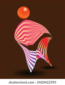 Abstract striped object with 3d sphere. bright colors. Vector illustration of an object with a wavy striped pattern. Modern cover concept. Decoration element for banner design