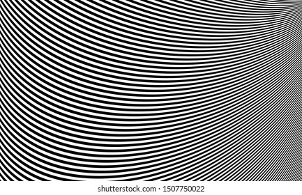 Abstract striped optical illusion vector background.  Modern monochrome texture.