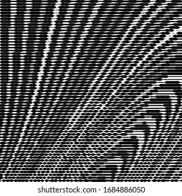 Abstract striped optical illusion vector background. Distressed overlay. Grunge halftone stipple texture. Dotted surface.