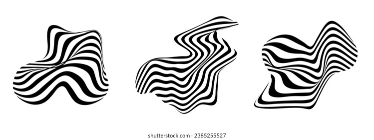Abstract striped optical illusion. White and black wavy stripes. Modern aesthetics of Swiss design