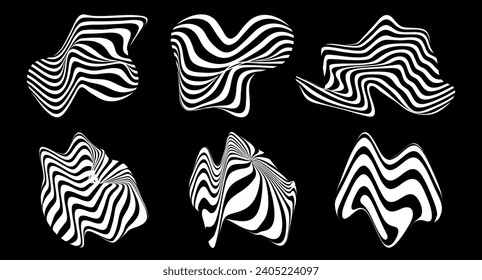 Abstract striped optical illusion. White and black wavy stripes.  Brutalism modern aesthetics design. Vector flat illustration. EPS 10