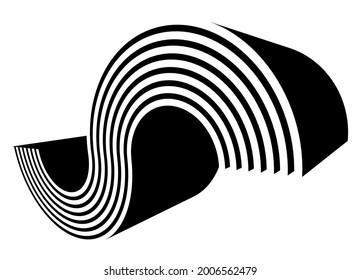 Abstract striped pattern of parallel curved lines.
Trendy black and white design element. Vector background