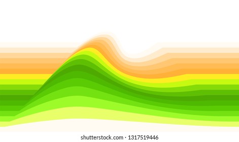 Abstract striped pattern with yellow green and orange perturbation on white background. Flowing vector graphic template