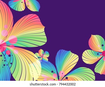 Abstract striped petals on violet background, floral design, vector illustration