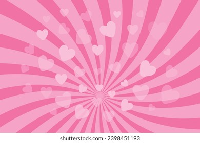 Abstract striped pink background with hearts. Vector