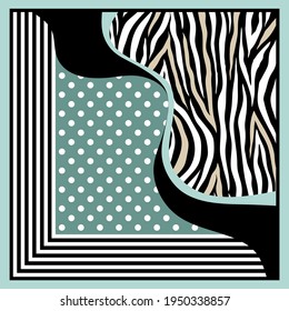 Abstract striped, polka dot with zebra pattern.Vector design path for print, textile, scarf design.