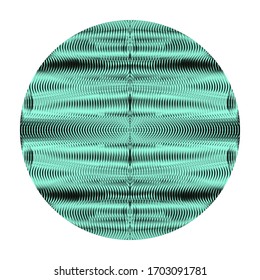 Abstract striped round element of design with wavy lines stripes isolated on white background. Grid moire effect. Vector illustration in fresh mint green colors.