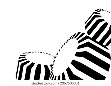 Abstract striped round shapes. Black on a white background. Striped pattern. Modern vector background.