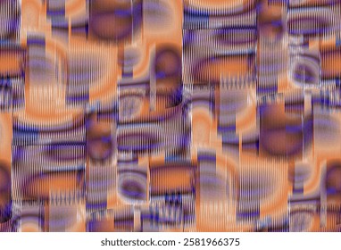  Abstract striped seamless background with textured optical illusion in orange tones. For mobile apps, wall art, wallpaper, wall panel, fabric, poster, interior decor. 