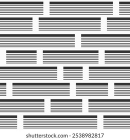 Padrão geométrico listrado abstrato e sem emenda. Padrão com listras repetidas. Vetor preto e branco sem costura fundo. Padrão geométrico simples. Design para fundo, roupas, embalagem, tecido.