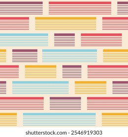 Abstrakt gestreiftes nahtloses geometrisches Vektormuster. Muster mit sich wiederholenden Farbstreifen. Pastellfarbener, nahtloser Hintergrund. Design für Hintergrund, Kleidung, Umhüllung, Stoff.