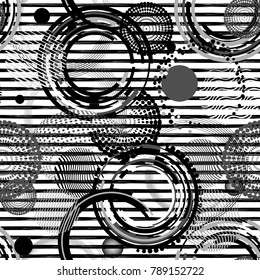 Abstract striped seamless pattern . Creative vector background with geometric figures. Modern, grunge , Black and white wallpaper for textile and fabric. Fashion style.