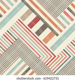 Abstract striped  seamless pattern on texture background in retro colors. Endless colorful geometric pattern can be used for ceramic tile, wallpaper, linoleum, textile, web page background