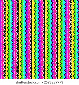 Abstract striped seamless pattern in rainbow neon colors. Modern print for  fabric, textiles, wrapping paper. Vector illustration