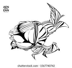 Abstract striped shape. Optical art background. Black and white striped abstract flower or insect. Botanical vector illustration isolated.