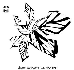 Abstract striped shape. Optical art background. Black and white striped abstract flower or insect. Botanical vector illustration isolated.