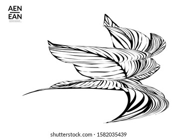 Abstract striped shape. Optical art background. Black and white striped abstract flower or insect. Botanical vector illustration isolated.