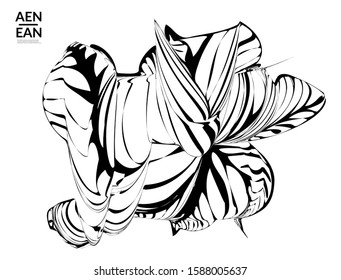 Abstract striped shape. Optical art background. Black and white striped abstract flower or insect. Botanical vector illustration isolated.