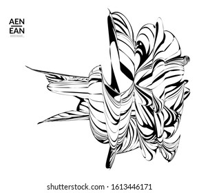 Abstract striped shape. Optical art background. Black and white striped abstract tropical flower or leaf. Botanical vector illustration isolated. Floral design.
