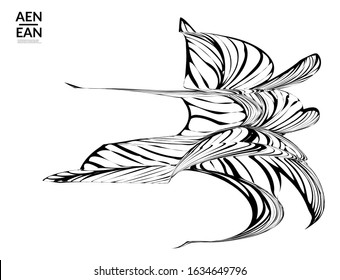 Abstract striped shape. Optical art background. Black and white striped abstract tropical flower or leaf. Botanical vector illustration isolated. Floral design.