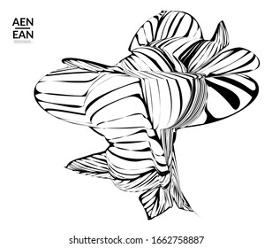 Abstract striped shape. Optical art background. Black and white striped abstract tropical flower or leaf. Botanical vector illustration isolated. Floral design.