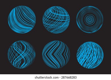 Abstract striped sphere set.Sphere vector design.Logo template.