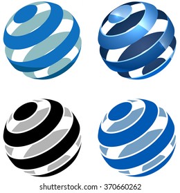 Abstract striped sphere vector sign isolated on white background.