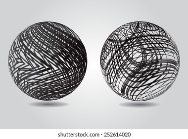 Abstract striped spheres.Vector globe design.