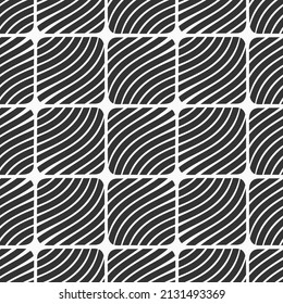 Resumen cuadrado rayado sin costuras patrón vectorial. Ornamento de formas geométricas repetitivas. Líneas onduladas. Sencillo fondo geométrico en blanco y negro.