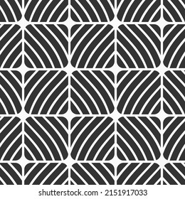 Abstract striped squares seamless vector pattern. Repeating geometric shapes ornament. Simple black and white geometric background.