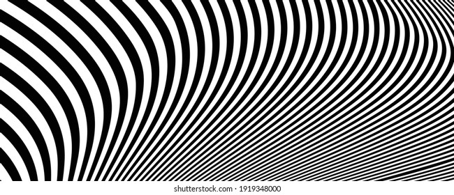 Abstract striped surface, black and white line wave 3d background. Pattern collection. Vector geometric textures with wavy lines, stripes. Minimal abstract background