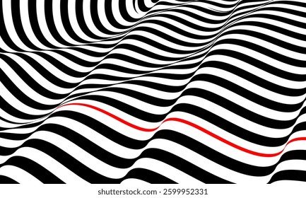 Abstract striped surface, black and white original 3d vector background