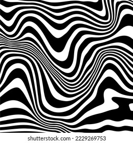 Abstract striped texture with bold monochrome liquid waves. Vector pattern with distortion effect.