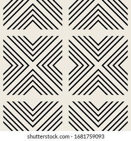 Abstract striped textured geometric seamless pattern. Vector simple monochrome modern ornament.
