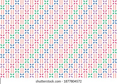 Abstract striped textured seamless pattern. Summer theme color -green, pink and purple element on white background. Vector illustration. Idea for printing on fabric, cloth design or wallpaper.