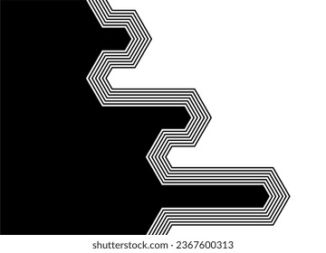 Abstract striped transition from black to white parallel
 bent lines in retro style. Striped pattern. Modern vector background.