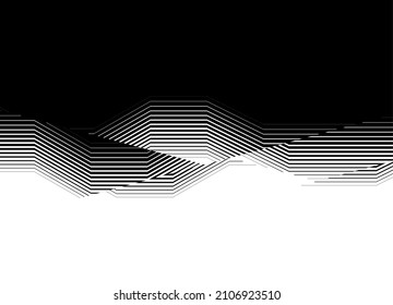 Abstract striped transition from thin straight broken lines from black to white. Modern vector background.