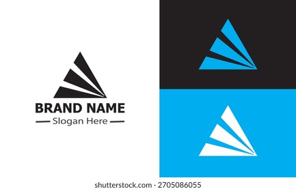 Diseño Abstractas del logotipo del triángulo rayado, un símbolo geométrico moderno en el fondo blanco.