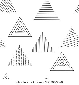 Resumen de formas triangulares rayadas sin fisuras patrón dibujado a mano ilustración geométrica