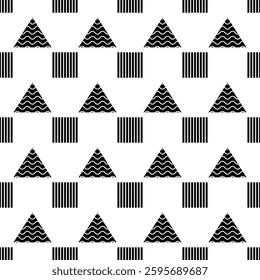 Abstract striped triangles and square seamless vector pattern. Repeating geometric shapes ornament. geometric wallpaper concept.  Black and white geometric background.