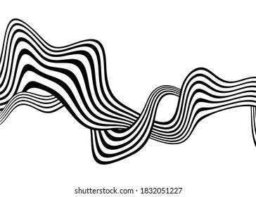 Abstract striped vector pattern of black swirling lines on a white background. Geometric art