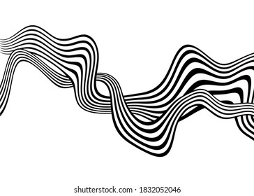 Abstract striped vector pattern of black curved lines on a white background. Geometric art
