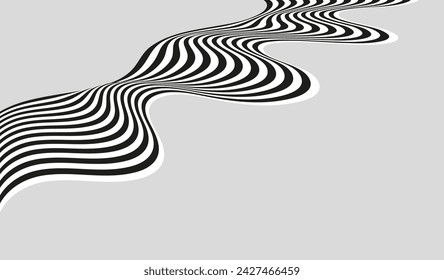 Abstract striped wave background, smooth black and white lines on a gray background