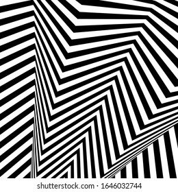 Abstract striped wavy background. Optical illusion of distorted surface. Twisted stripes. Stylized 3d surface. Vector illustration. Great for wall art, poster, advertisement, banner