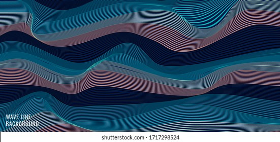 Abstract striped wavy blue wave lines pattern background and texture. Template for banner web, brochure, poster, print ad, etc. Vector illustration