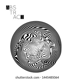 Abstract striped wavy shape. Optical art background. 3D marble texture. Black and white striped pattern. Futuristic vector illustration isolated.