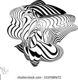 Abstract striped wavy shape. Optical art background. 3D marble texture. Black and white striped pattern. Futuristic vector illustration isolated.