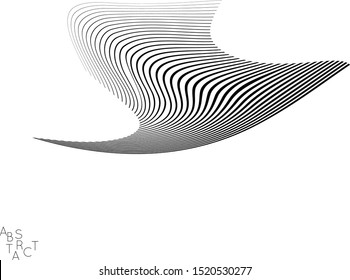 Abstract striped wavy shape. Optical art background. 3D marble texture. Black and white striped pattern. Futuristic vector illustration isolated.